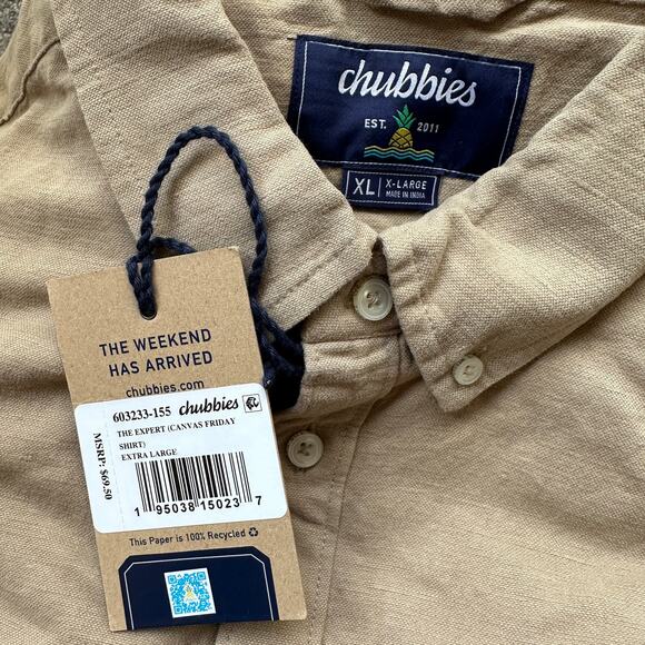 chubbies the expert friday shirt canvas khaki button up men xlarge - Picture 9 of 9
